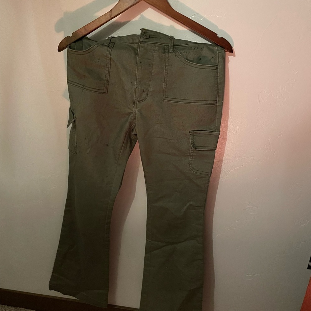 green flare pants